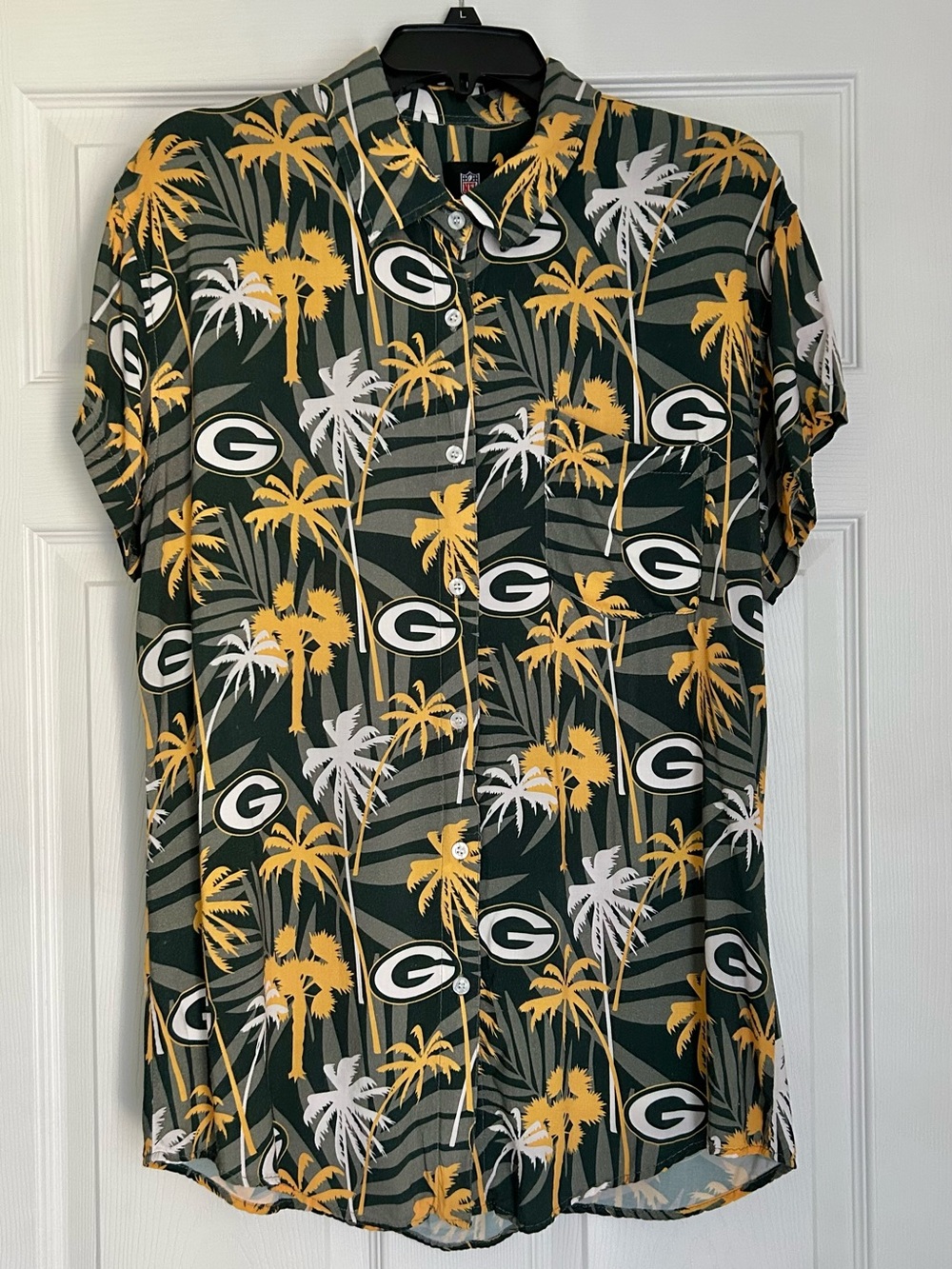Green Bay Packers NFL Team Apparel Button Down Tropical Palm Tree Shirt Blouse L